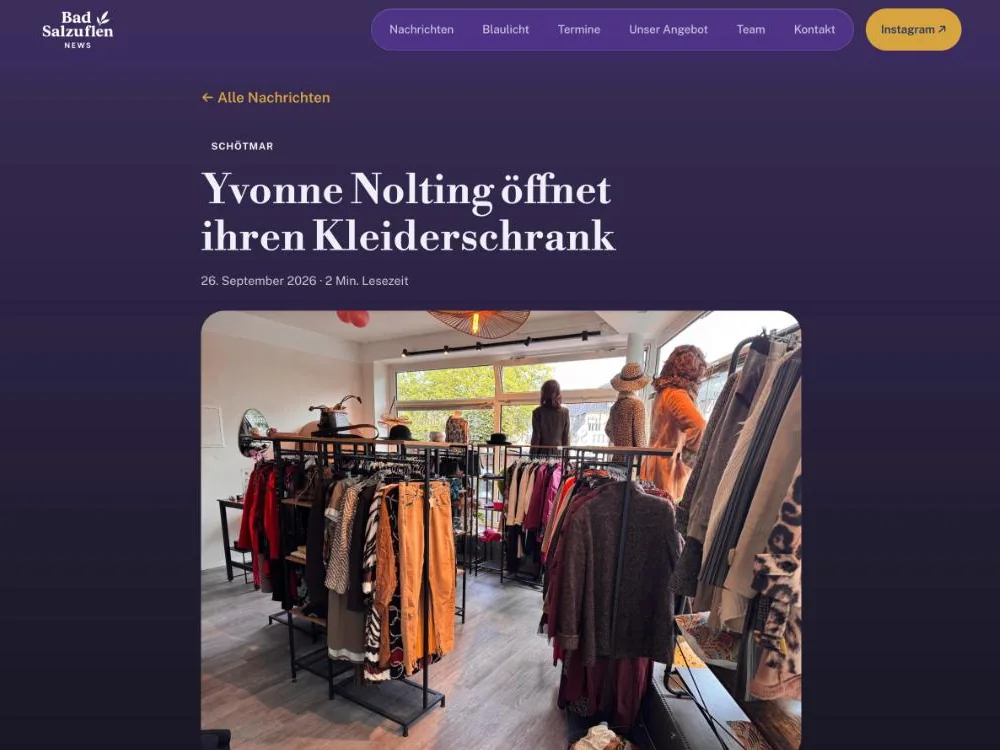 Artikel „Yvonne Nolting öffnet ihren Kleiderschrank“ auf badsalzuflennews.de